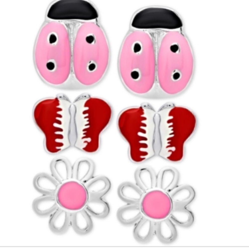 Children's 3-Pc. Set Enamel Stud Earrings in Sterling Silver